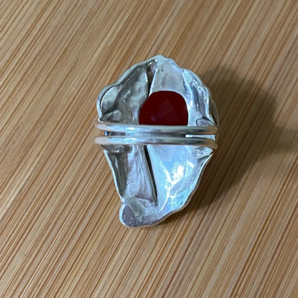 Sterling Silver Large Carnelian Stone Ring - Picture 16 of 16